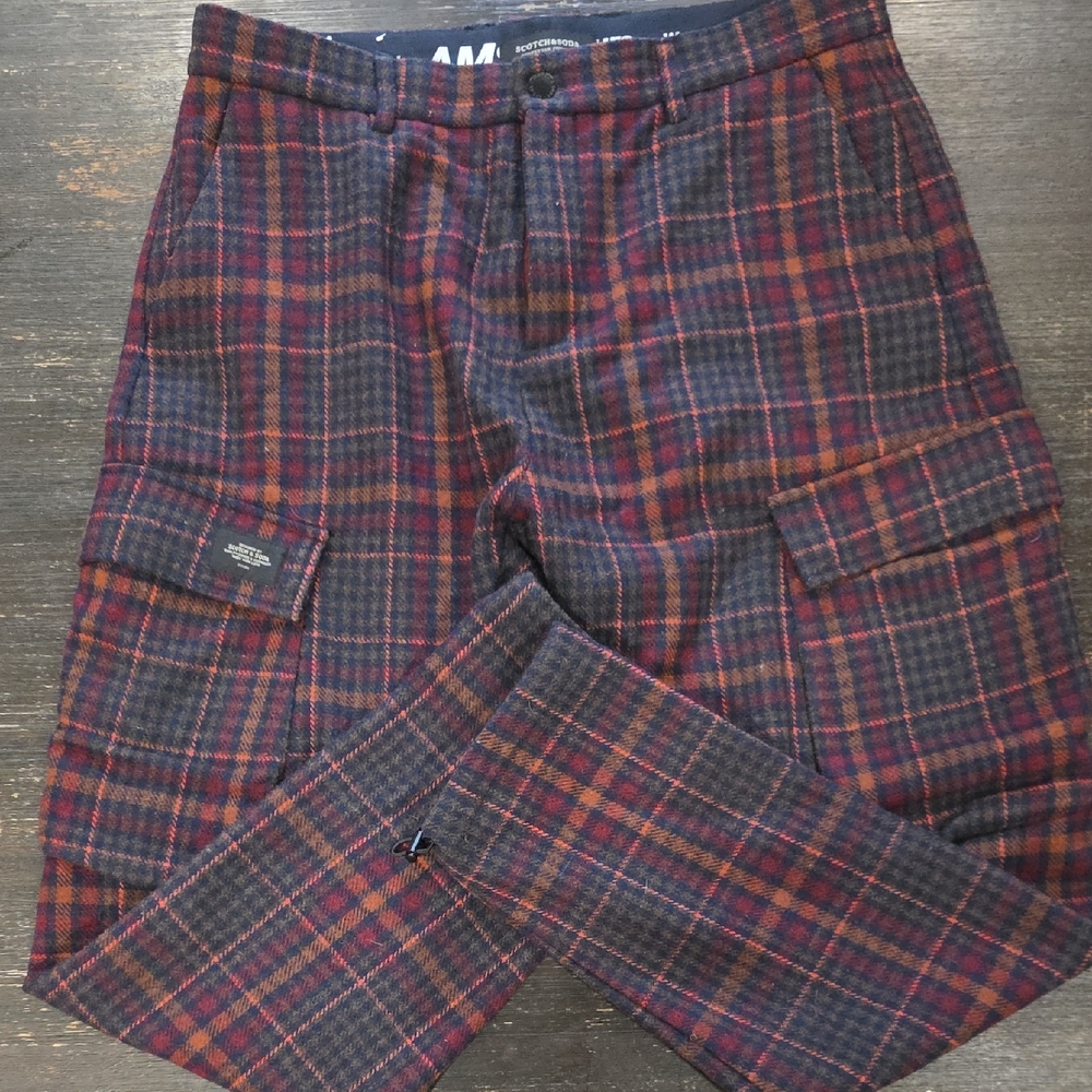 Scotch & Soda Red and Blue Plaid Cargo Pants